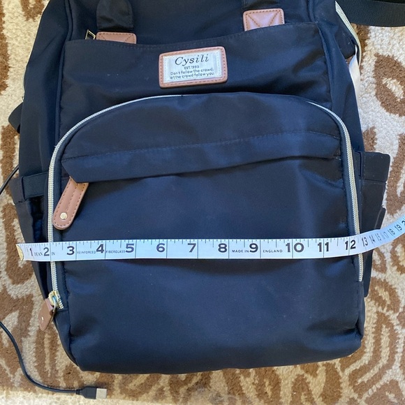 Cysili Diaper Bag Back Pack Black Canvas Nylon USB Port zipper pockets kids - Picture 12 of 13